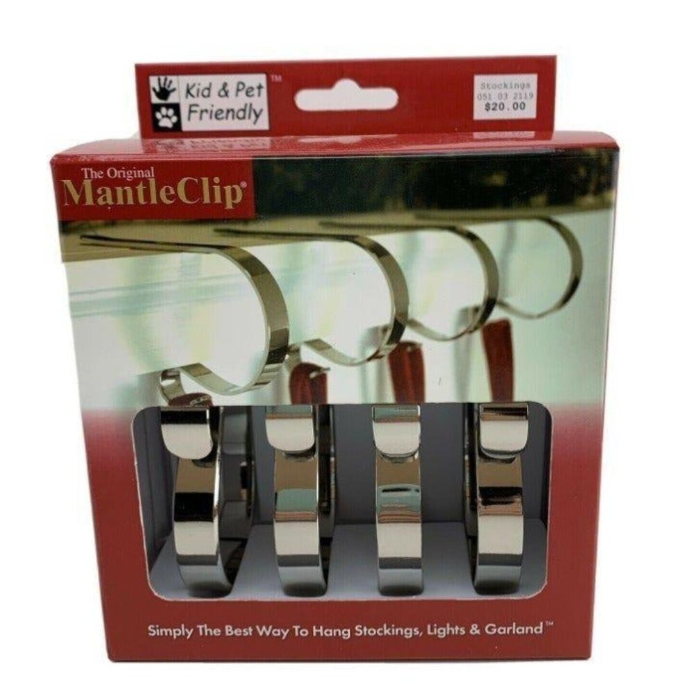 Mantle Clip Stocking Holder Chrome Silver Set of 4 MC0404 Haute Decor New